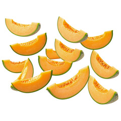 Fresh and Juicy Melon Cantaloupe Slices on Transparent Background for Healthy Food Concepts