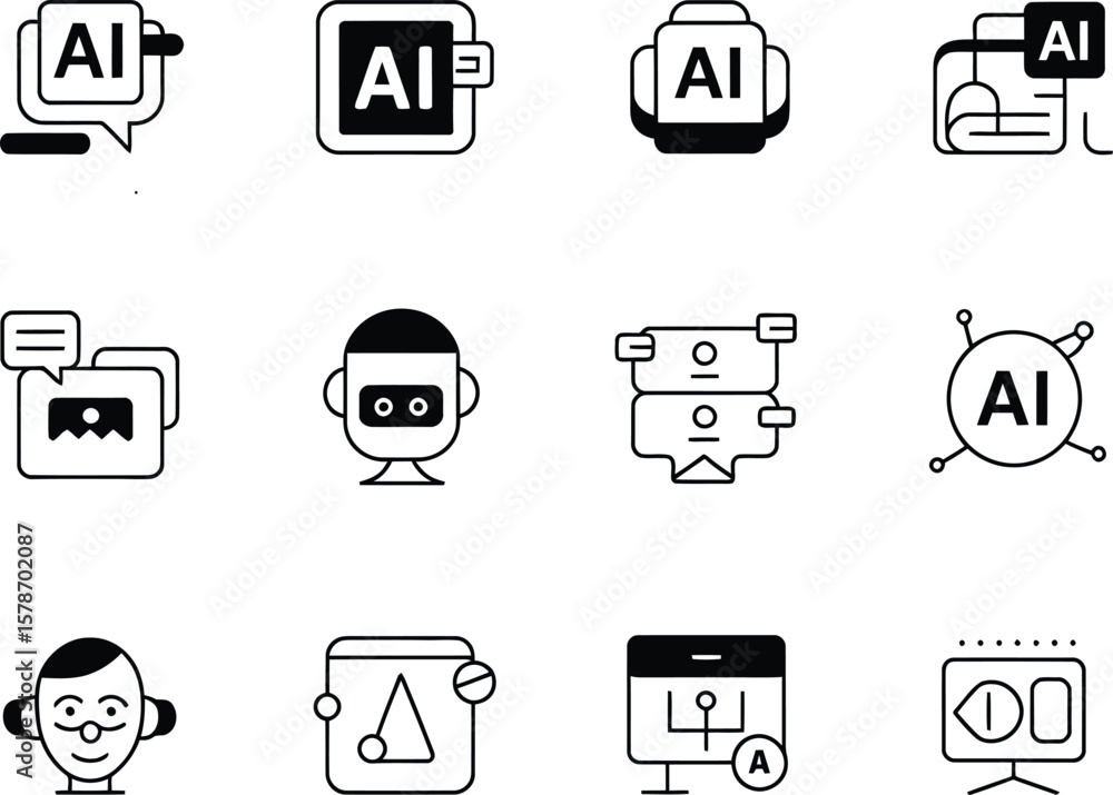 Fototapete Collection of stylized ai icons representing various concepts and applications