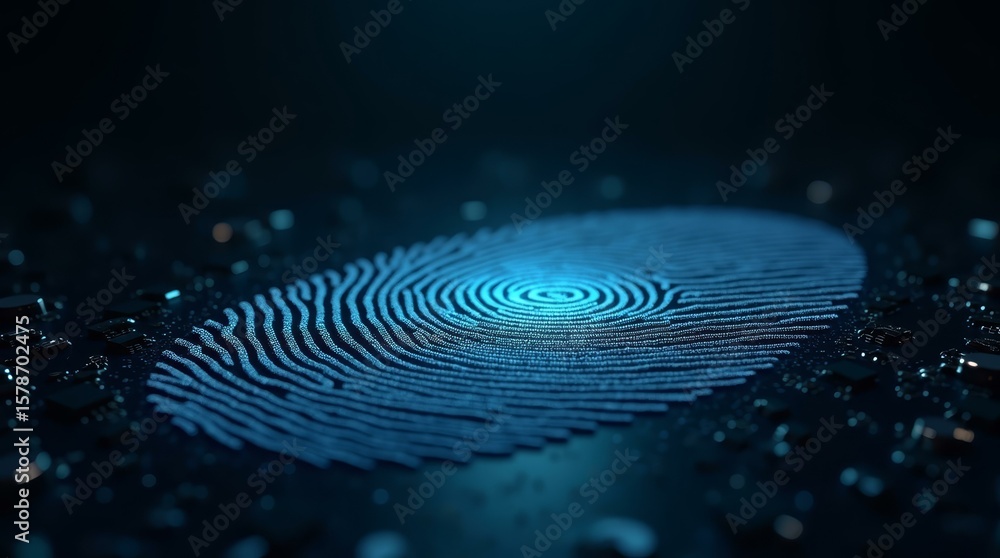Poster electronic fingerprint pattern — horizontal futuristic background for it security presentations.
