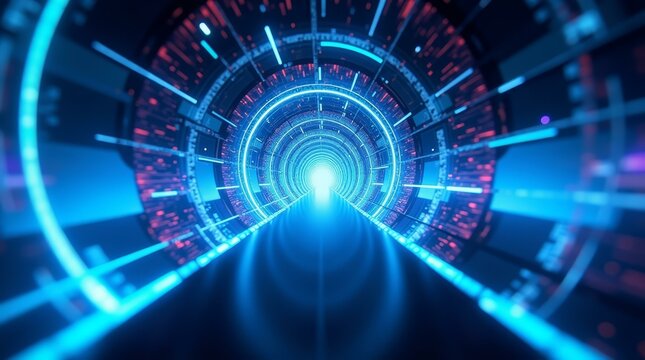 Distorted digital corridor — horizontal abstract tech image for cybersecurity visuals.