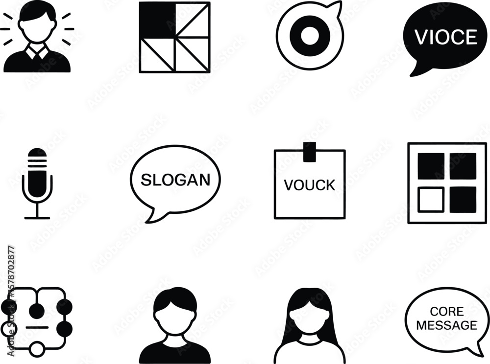 Poster collection of communication and business icons representing ideas and messages