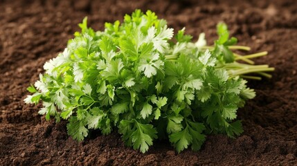 Fresh parsley bunch in rich soil