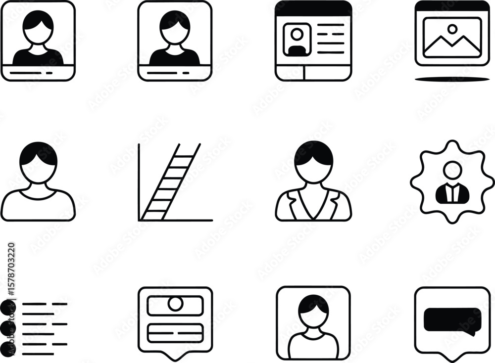 Poster collection of modern flat design icons representing user profiles and data visualization
