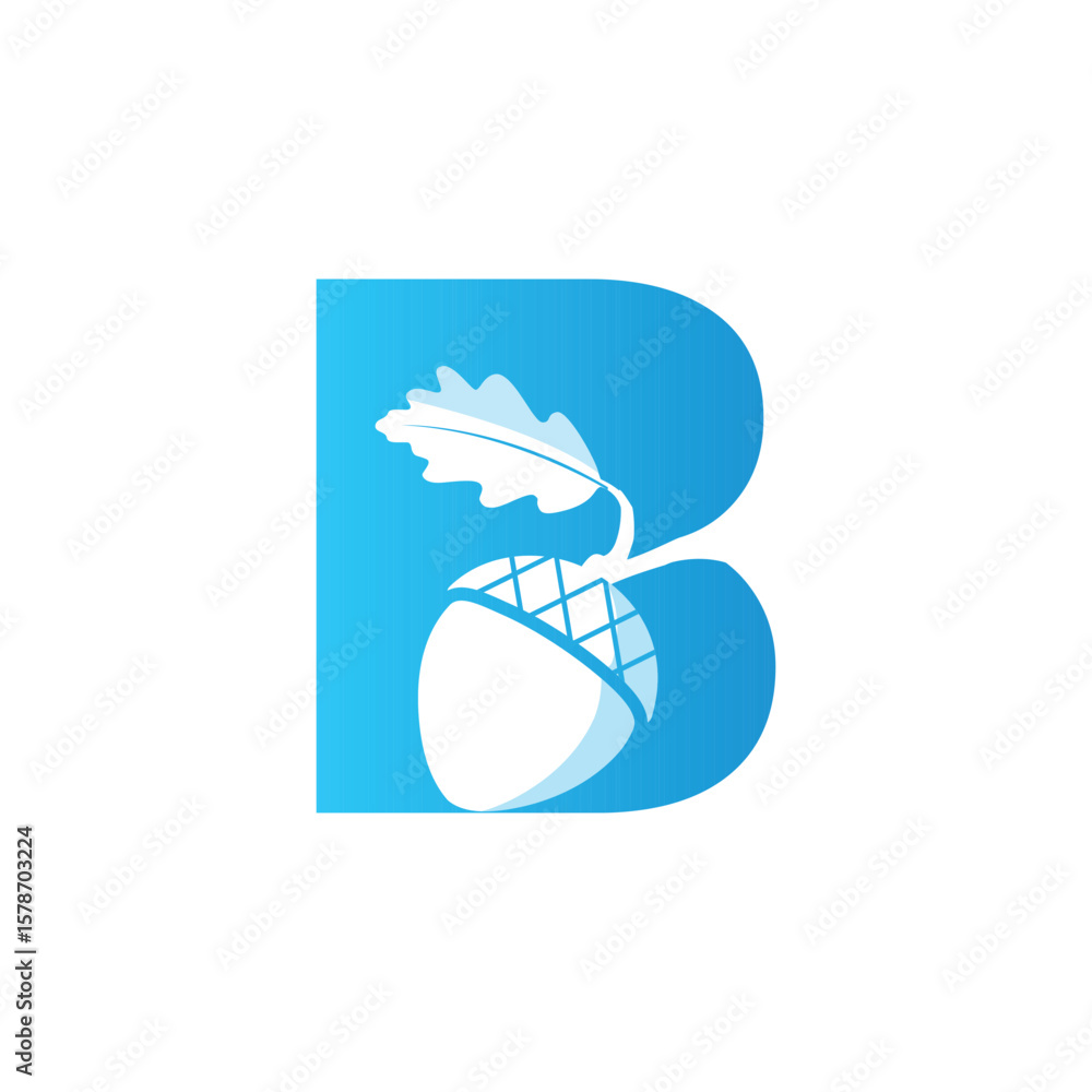 Fototapete the image shows a flat logo design of an initial letter b in blue color with an acorn inside in whit