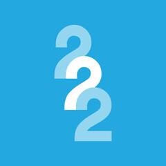 The image shows a logo design of a number 222 in blue and white color in simple flat style that looks clean and modern on a blue background