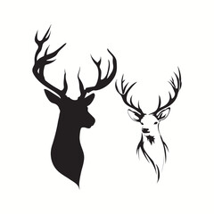 Wild Wildlife Black Graphic Deer Illustration Art Set