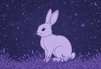  Elegant Lavender Bunny Outline Against a Deep Purple Starry Night