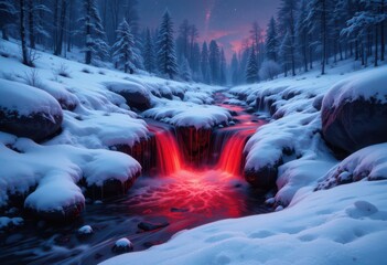  A Dance of Texture and Tone Snowy Landscape with Crimson Flow