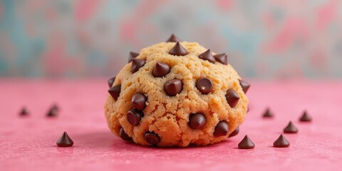  Unbaked Chocolate Chip Cookie Dough Anticipation and Freshness on a Watermelon Pink Canvas