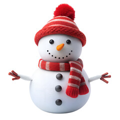 Charming Snowman with Red Hat and Scarf Isolated on Transparent Background
