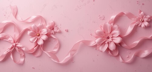  Silk Floral Abstraction Delicate pink ribbons are draped to mimic floral patterns on a pale pink background