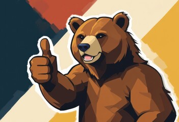  Abstract Geometric Brown Bear Thumbs Up A modern illustration featuring a brown bear giving a thumbs up in a geometric style.