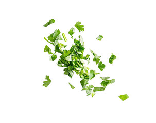 Chopped fresh parsley scattered on a transparent background