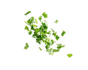 Chopped fresh parsley scattered on a transparent background