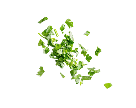 Chopped fresh parsley scattered on a transparent background