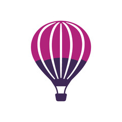 Naklejka premium Hot air balloon purple vector icon. Simple flat design graphic of an airship for travel and adventure concepts. Isolated on a white background