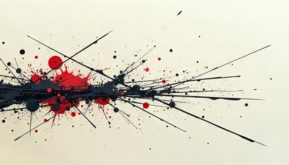 Abstract red and black splatter painting modern, energetic, perfect for art prints, posters, website backgrounds, and interior design projects.