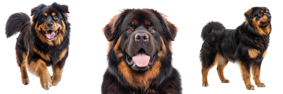 Set of Tibetan mastiff dogs isolated on transparent background PNG