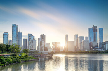 City parks and skyscrapers, Shenzhen, China.