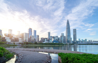 City parks and skyscrapers, Shenzhen, China.