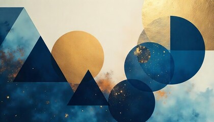 Abstract geometric art with blue gold and cream colors. Suitable for website backgrounds, social media graphics, and modern corporate designs.