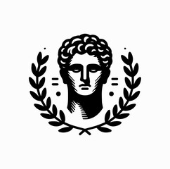 Minimalist Black Vector Logo of Roman Emperor Bust with Laurel Wreath Isolated on White Background