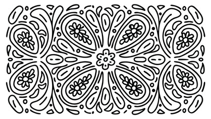 Obraz premium Black and white floral pattern with paisley elements in a symmetrical design arrangement style