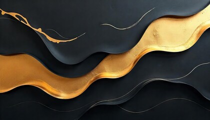 Abstract black and gold wavy artwork suitable for backgrounds, modern designs, digital art projects, luxury branding, and artistic presentations.