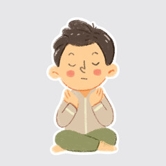 cute muslim boy praying, sholat, doa, sticker, ibadah