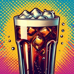 glass cola soda cold ice drink beverage refresh pop art poster retro comic thirst
