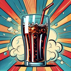 glass cola soda cold ice drink beverage refresh straw pop art poster retro comic thirst