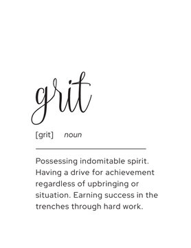 Grit Definition - Indomitable Spirit. A dictionary-style definition of "grit," emphasizing the indomitable spirit, drive for achievement, and hard work necessary for success