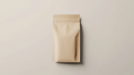 Beige resealable pouch on a light background