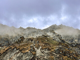 Scenic view of Himalaya mountains with rocky landscape at Natula Pass