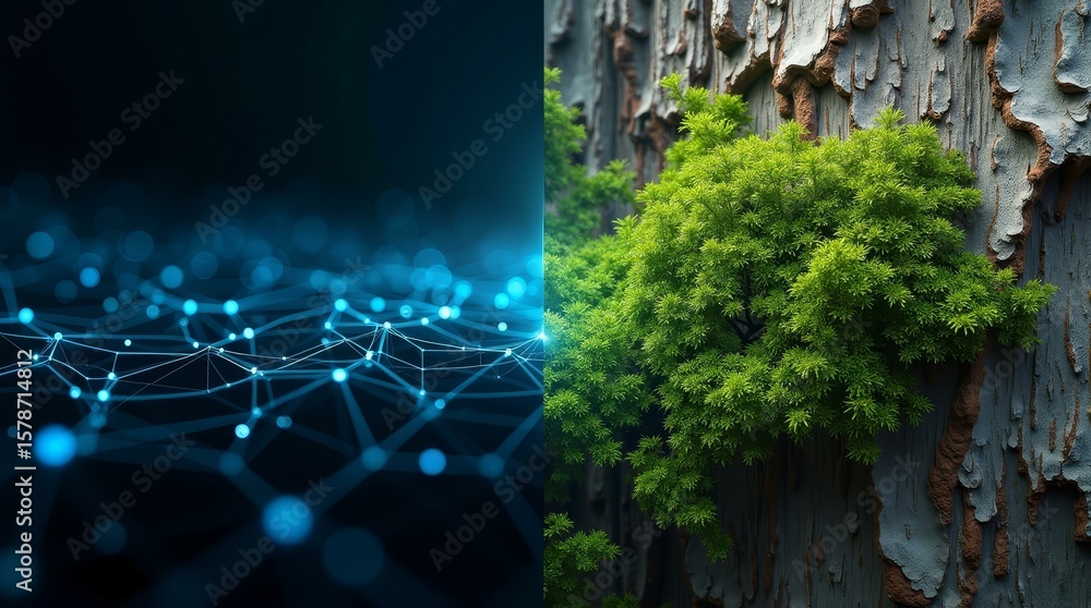 Poster interface meets nature — horizontal abstract scene for innovation and system visuals.