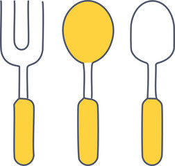 Fork spoon and knife outline with yellow fill cutlery utensil