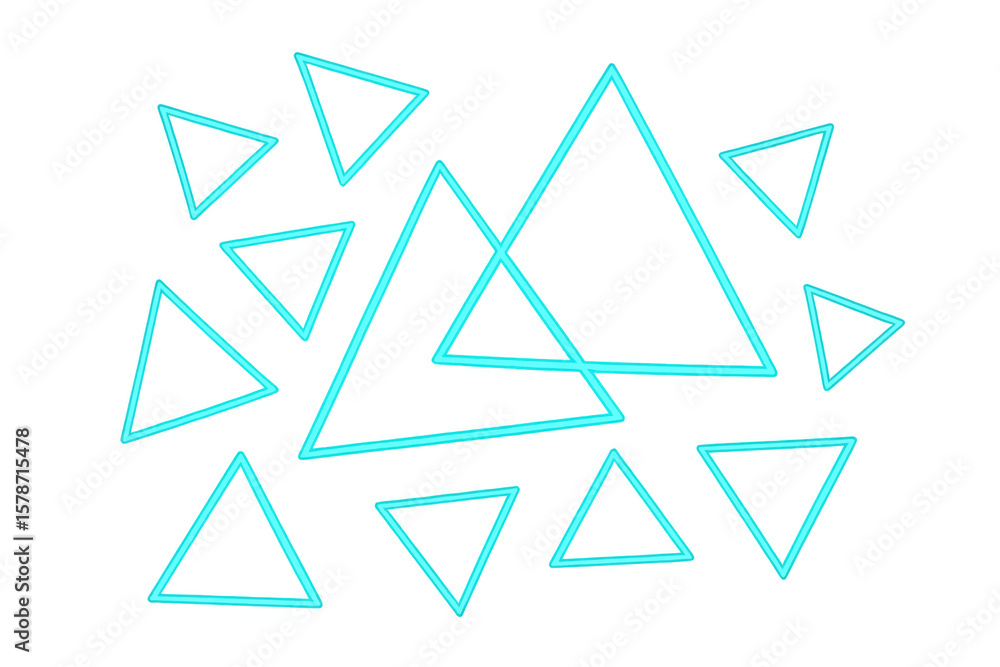 Poster geometric neon blue triangles intersecting, forming dynamic translucent pattern with contemporary di