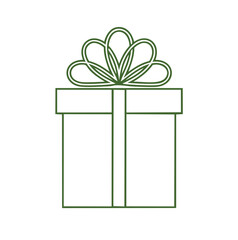 Green outline gift box with ribbon present