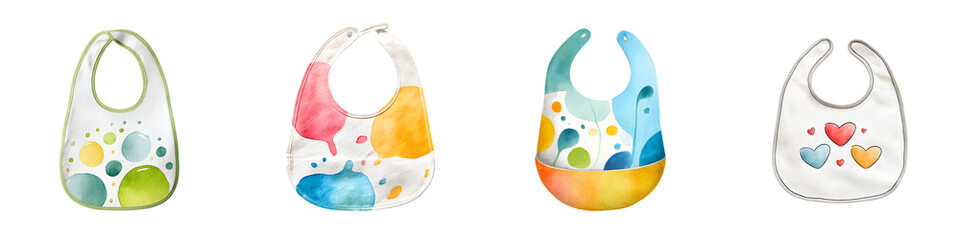 Watercolor Baby Bibs Collection Isolated on White