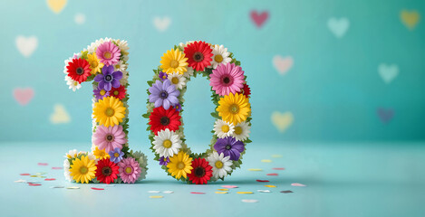 10, dix chiffre anniversaire floral, espace vide pour du texte