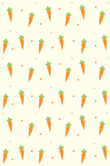 Playful seamless carrot pattern on a soft pastel yellow background. Perfect for kids' products, eco packaging, food-themed prints, or spring decorations.