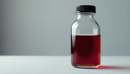 Glass bottle with dark liquid inside and black cap on top, pantry, glass, vinegar
