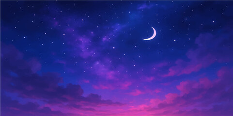 A starry night sky with clouds, illuminated by moonlight, revealing the abstract beauty of the cosmos