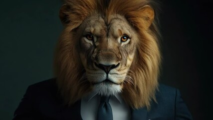 A professional businessman dressed in a lion mascot costume for a unique and humorous event or promotion.