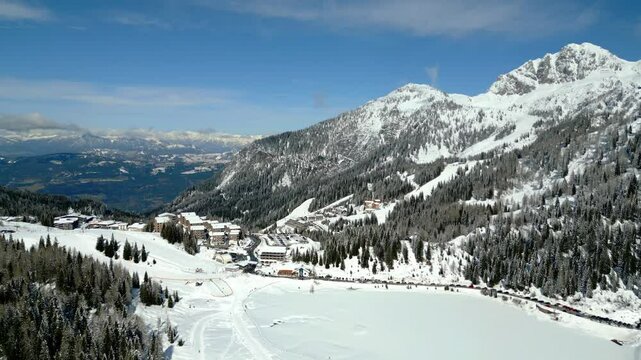 Nassfeld Pass in winter. View from above.
