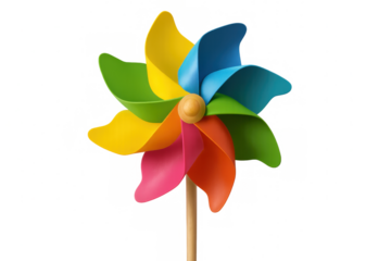 Multicolored pinwheel spinning against a transparent background, creating a vibrant and playful image