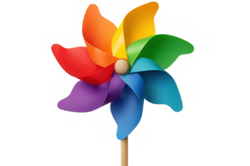 Rainbow pinwheel rotating, casting colorful motion against transparent backdrop