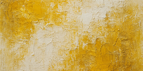 Aged yellow paint on a grunge wall with a textured, rusty surface