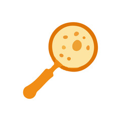 Orange cartoon illustration of a frying pan with food inside.