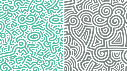 Fototapeta premium Abstract background featuring two distinct patterns one in teal and the other in gray with swirls and lines